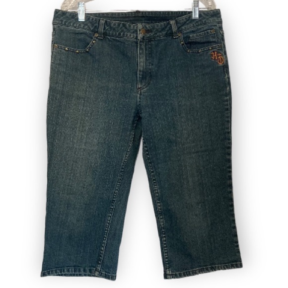 Harley Davidson capris pants jeans with metal embellishments and embroidered - Picture 1 of 11